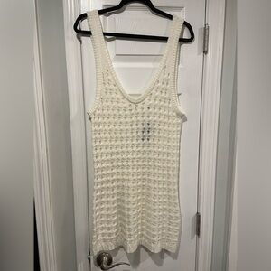 NWT Uncharted Threads Size M Cream Stretchy Knit Crochet Terry Cover Up Dress